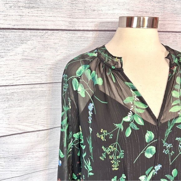 Banana Republic Sheer Botanical Boho Dress Black Floral Long Sleeve Size Small - Picture 4 of 10